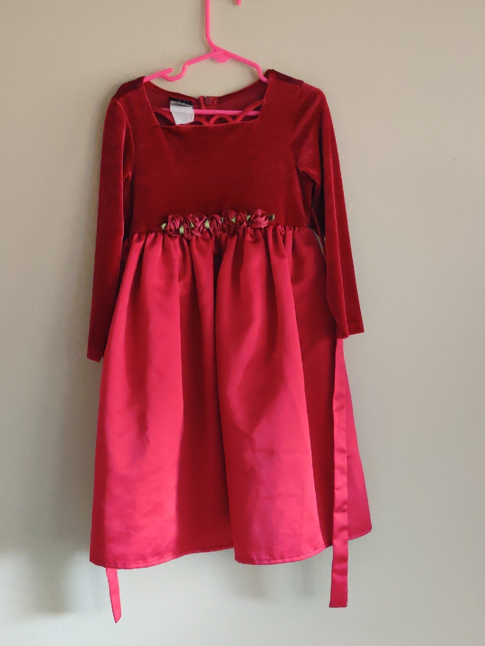 Jenny Annie Dots Girls' Red Velvet Bodice Satin Skirt Party Dress